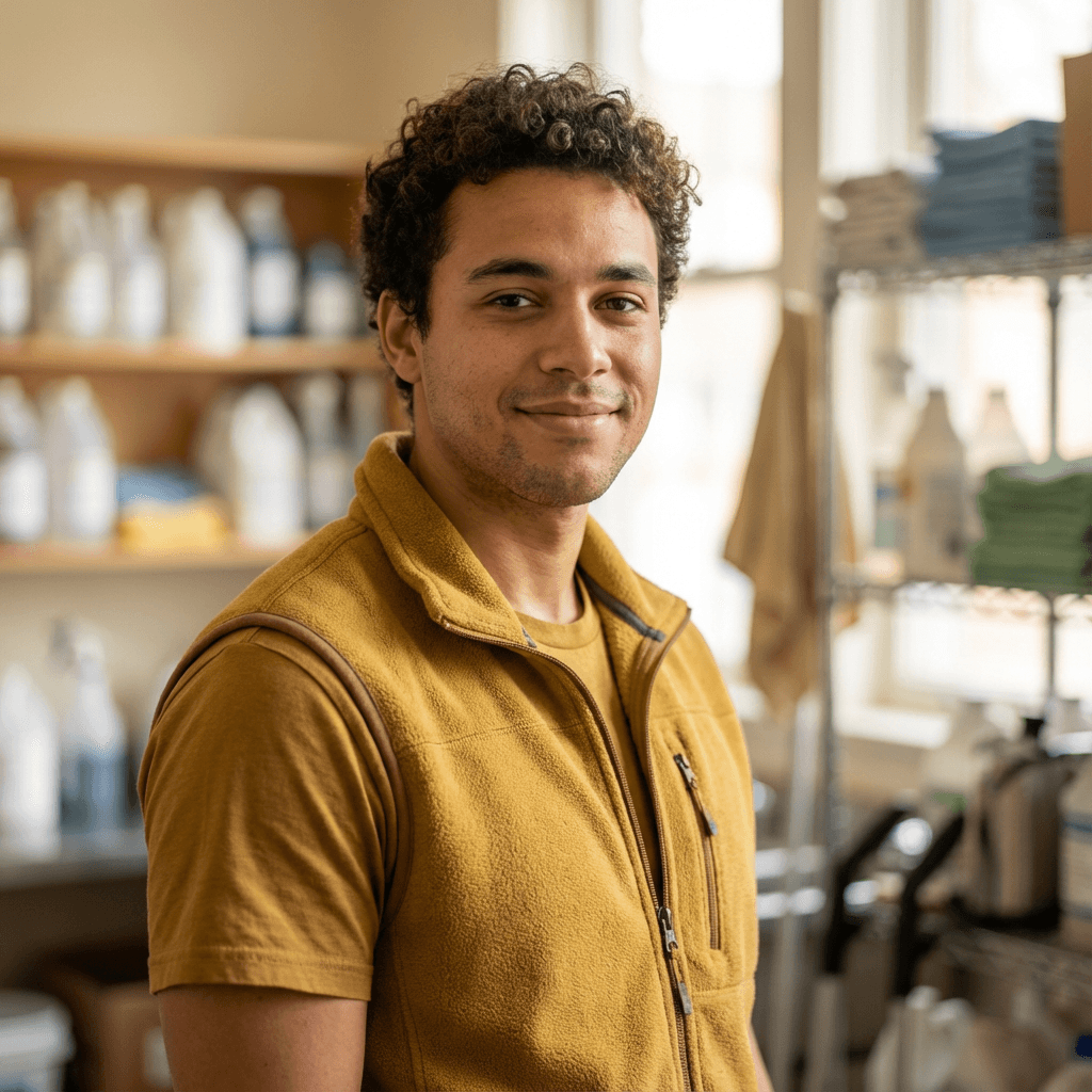 Portrait of a friendly plumber in his 30s wearing a work uniform