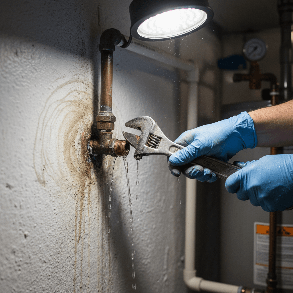 Plumber ready for an emergency repair in a commercial building
